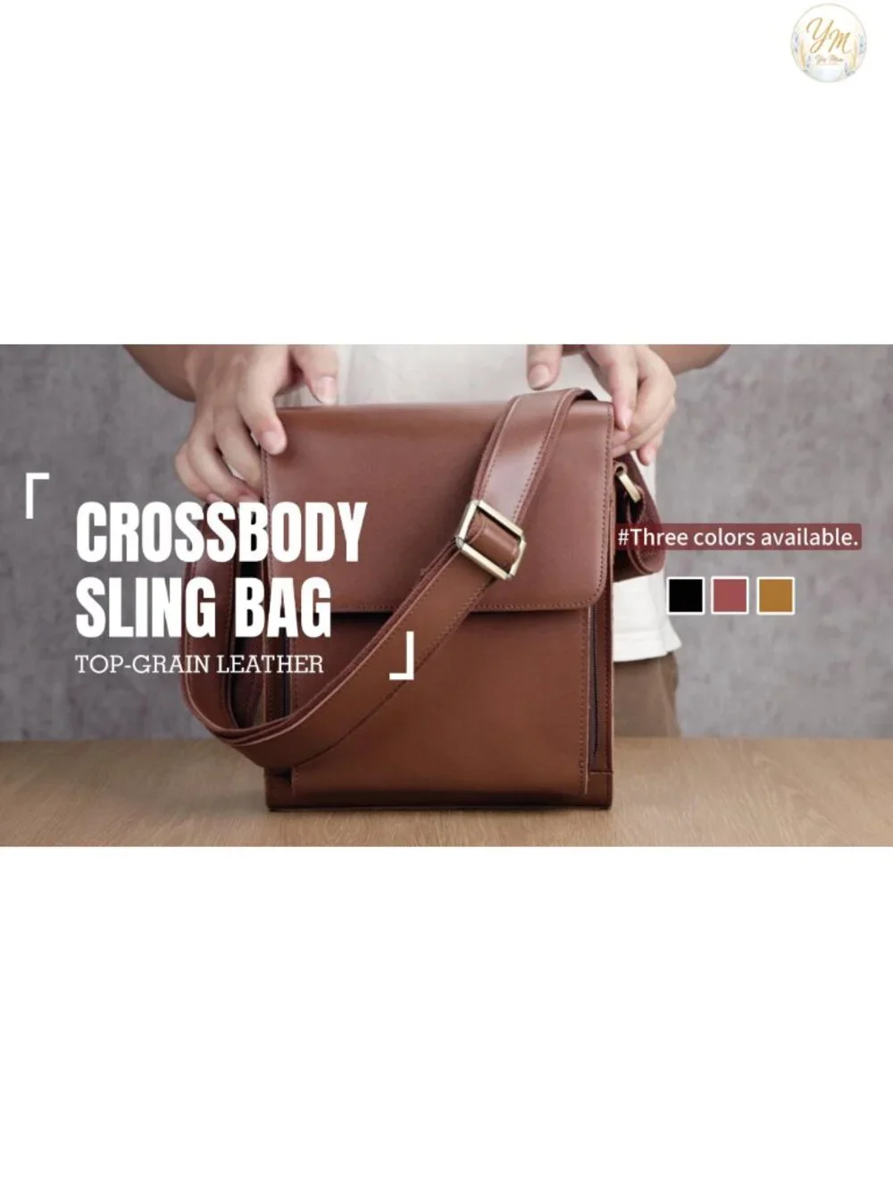 Genuine Cowhide Leather Messenger Bag Crossbody for Men Work Travel Tablet